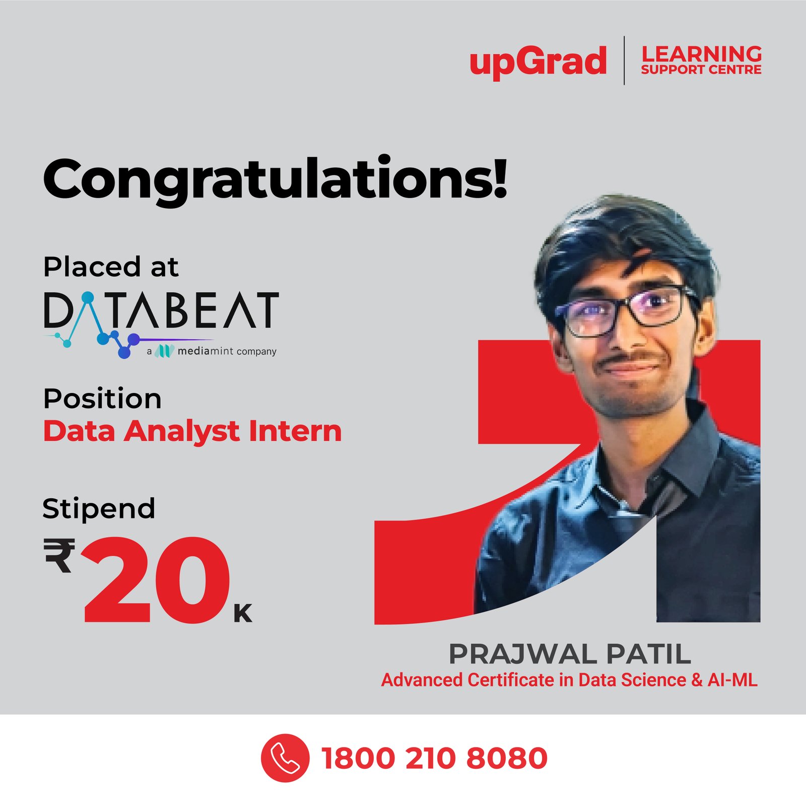 Prajwal Patil placed at Databeat as a Data Analyst Intern with a stipend of 20K